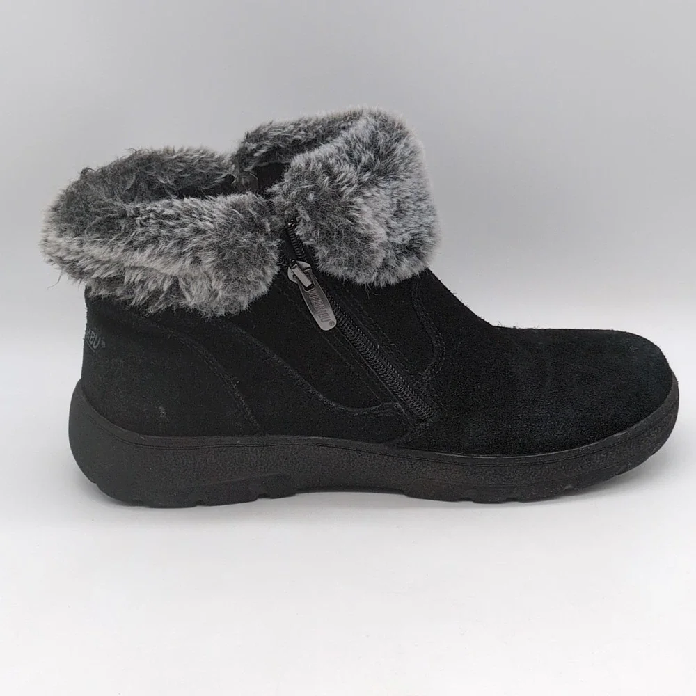Khombu‎ Shoes Womens Jessica Black 9 Suede Winter Ankle Boots Fur Trim Dual Zip